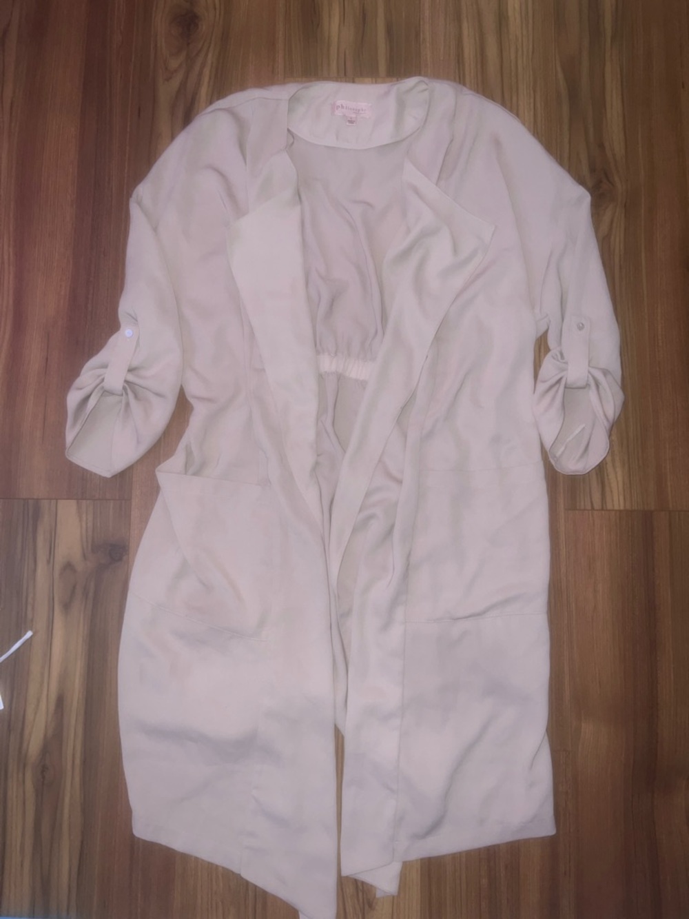 Light Cream Open-Front  with Roll-Tab Sleeves